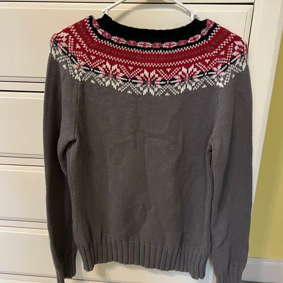 Vintage Knitted by Bass Women's Fair Isle Nordic Sweater Gray & Red Size Medium - Picture 2 of 6